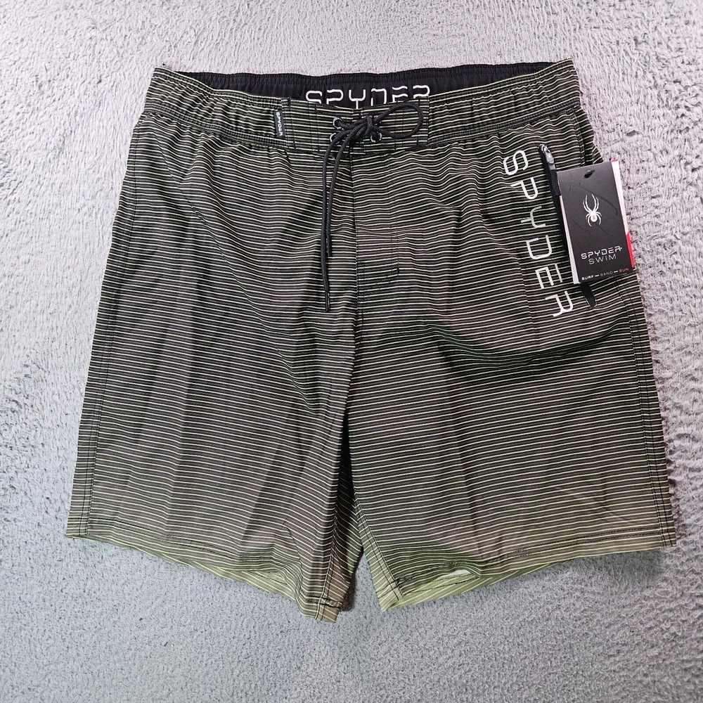 NWT Spyder Swim Boards Trunks Shorts Men XXL‎ -Lined UV Protection Black Striped
